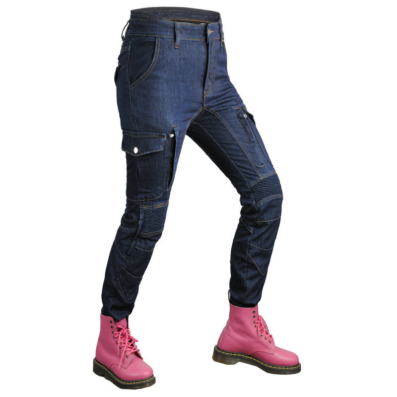Volero motocicleta jeans Mujer kaudula motocicleta multi-bolsa ropa de trabajo pantalones de montar resistente al desgaste resistente al desgarro