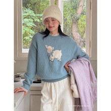 【肖恩的礼物】歌铭立体蝴蝶结小羊毛衣冬季新款圆领针织衫J533B