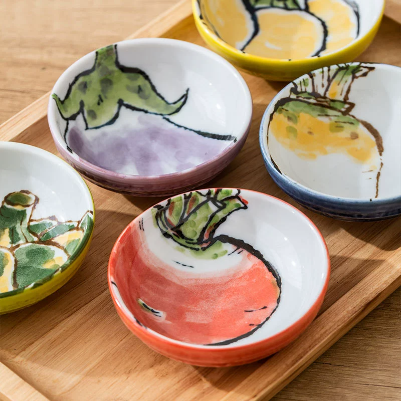 Japan imported ceramic deep disk underglaze color hand -drawn style plate