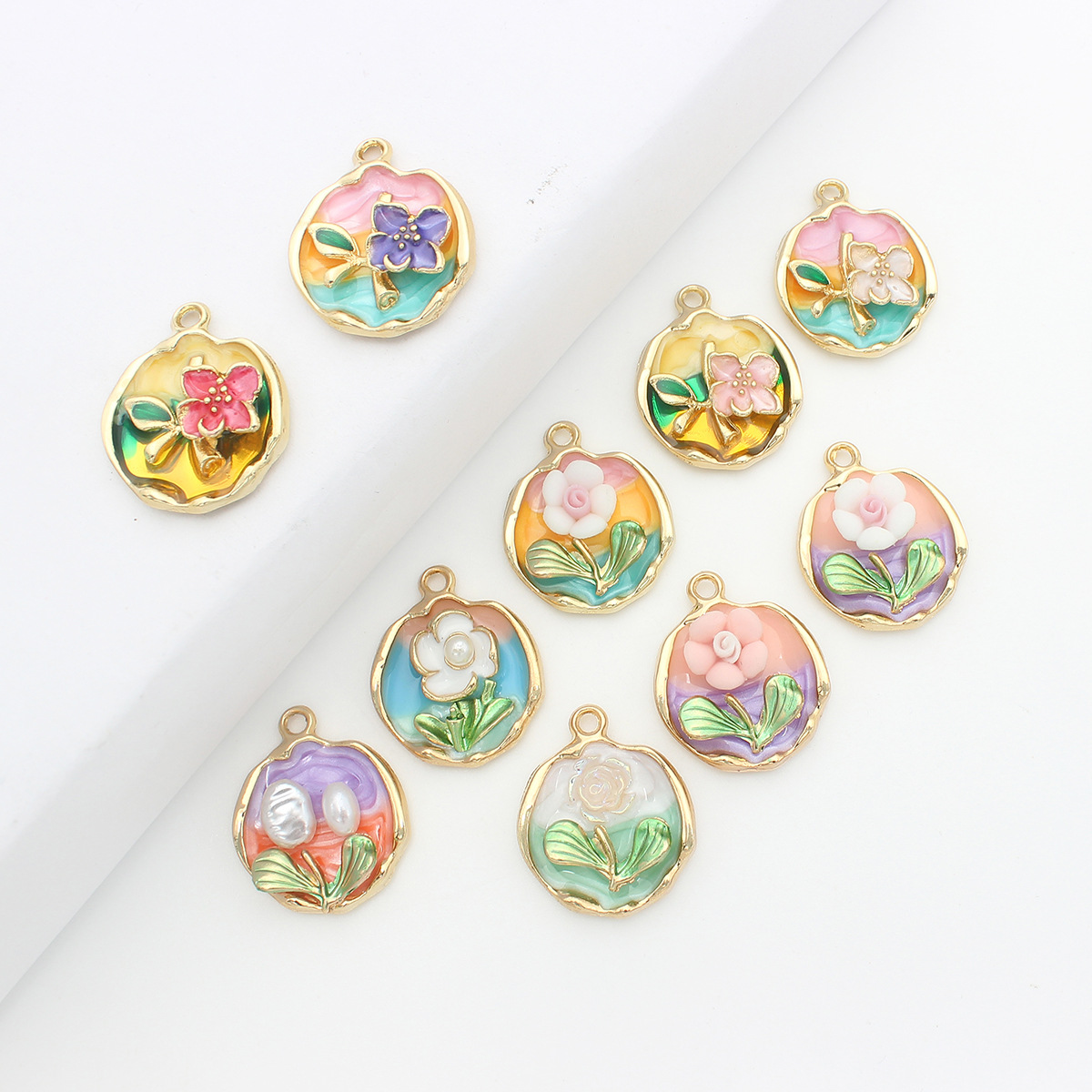 28g Weight Pendant Jewelry Making Type DIY Jewelry Accessories Classification 10 PCS/Package Quantity Alloy Material Flower Pattern Enamel Design Vintage Style, Simple Style Style 10 PCS/Package Alloy Flower Pendant 3