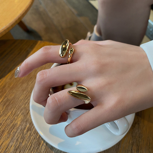 French-style niche geometric gold ring for women, trendy street style, open finger ring, temperament luxury, Hong Kong-style accessory