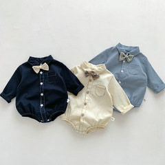 Spring and Autumn New Style Baby Boy's Formal Clothing One-piece Baby Gentleman's Bow Tie Romper Suit Newborn 100-day One-Year-Old Suit