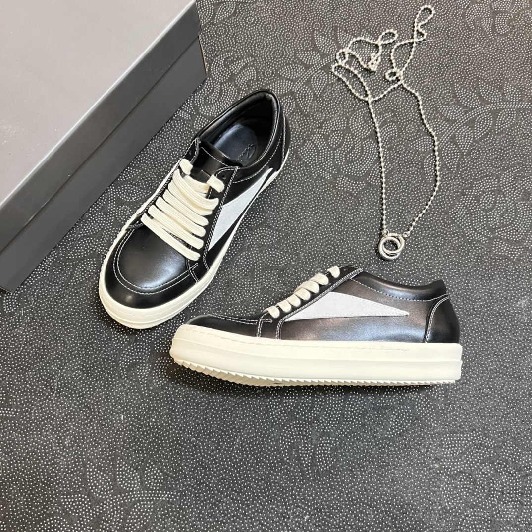 2024 Novo RO couro genuíno cano baixo com sola grossa, cadarço preto e branco, sapatos casuais escuros de rua para ambos_voghion.com