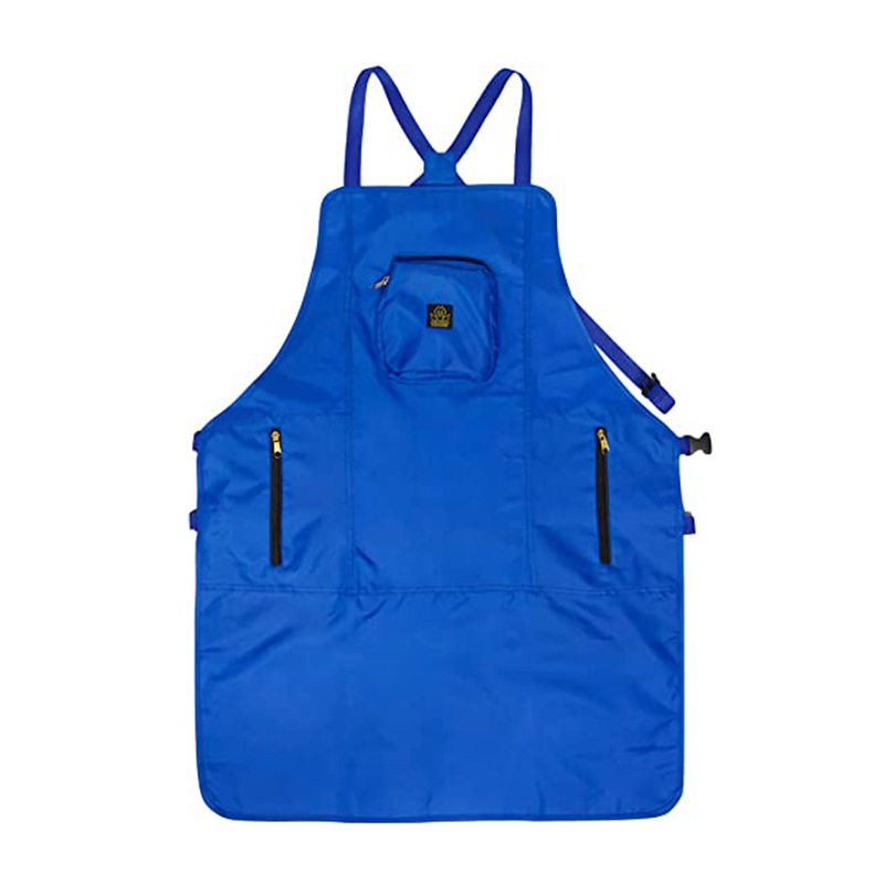 Delantal de tela Oxford transfronterizo, estilo con cremallera impermeable, bolsillos grandes, tirantes cruzados, delantal para pintura y barbería, venta al por mayor del fabricante