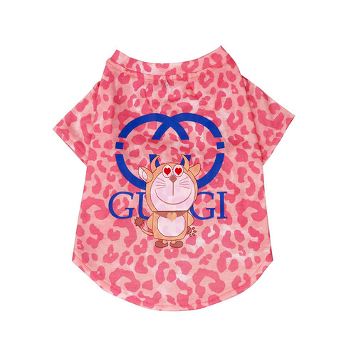 Pet cat and dog clothes summer small dog Schnauzer and Teddy clothes summer T-shirt cartoon pink leopard print thin model
