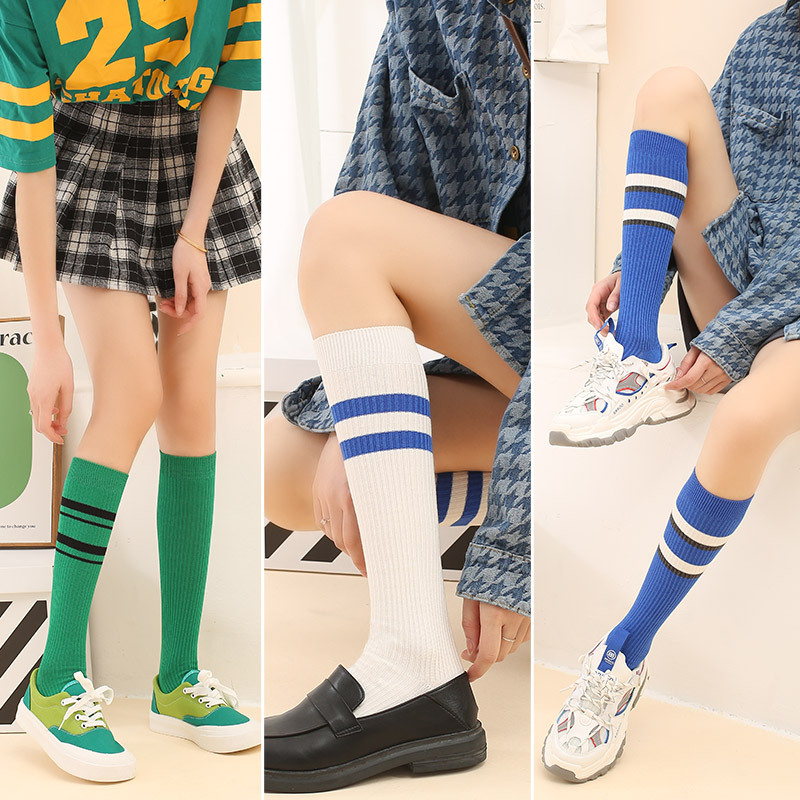 Calcetines de becerro de las mujeres ins medias de rayas de dos barras de moda primavera y otoño estilo universitario japonés JK calcetines altos de rodilla