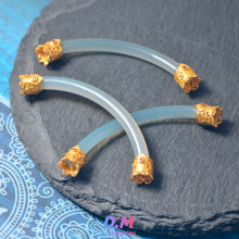 925古法银镀金配件镶嵌和田玉手排烟紫玉髓玛瑙弯管半镯子DIY手链