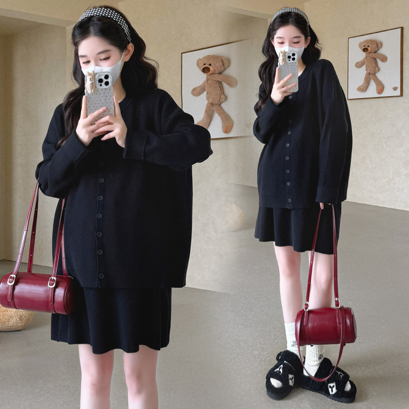 孕妇套装秋冬款慵懒风韩版宽松休闲开衫毛衣半身裙两件套冬季外穿|undefined