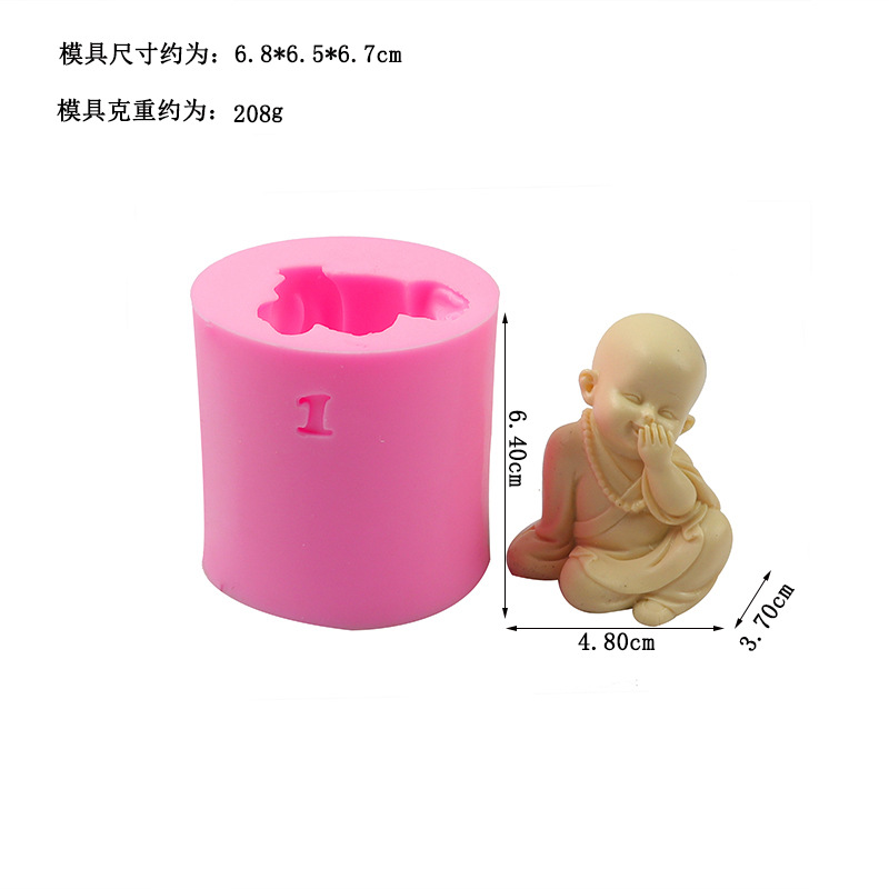 Fondant molde de silicona riendo pequeño monje coche aromaterapia yeso molde para hornear pastel de chocolate molde para hornear