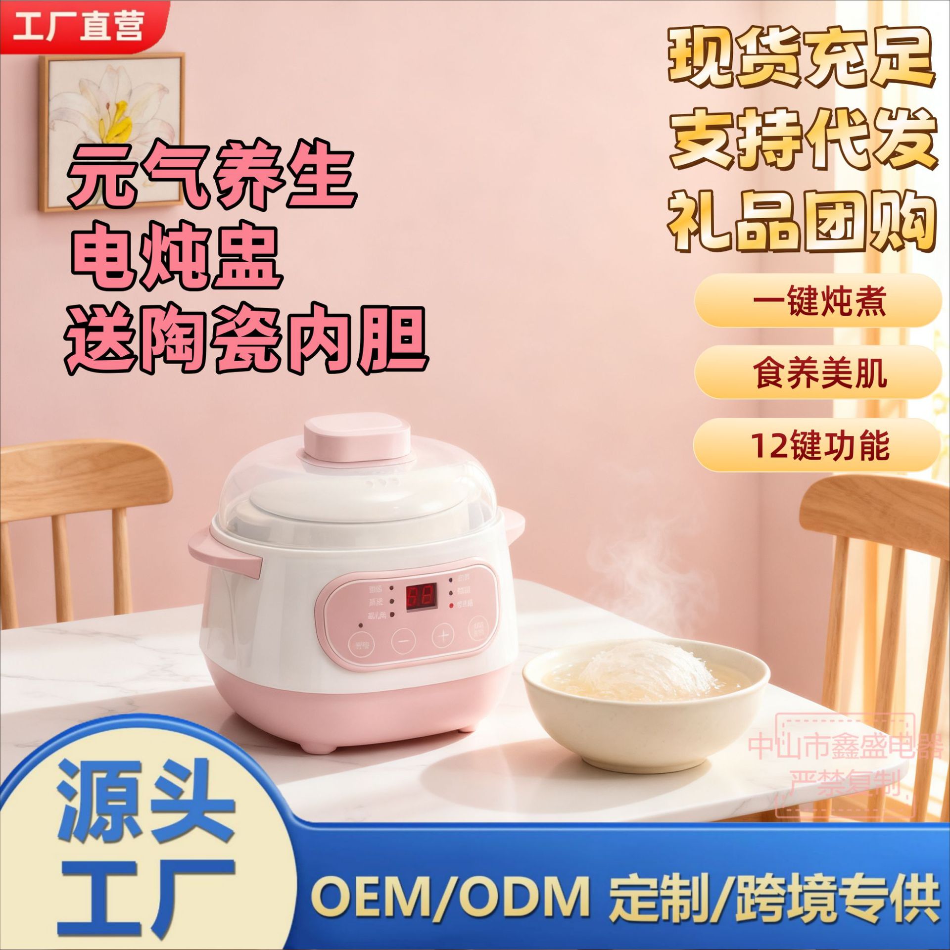 New Electric Stew Pot, Fully Automatic Household Ceramic Inner Pot, Small Multi-Functional Water-Separating Electric Stew Pot for Baby Food and Bird's Nest Cooking