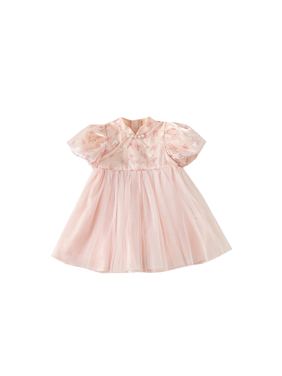 Youbao ropa para niños cheongsam con hebilla para niños falda de malla floral vestido de estilo chino para niñas falda de niña de moda nacional