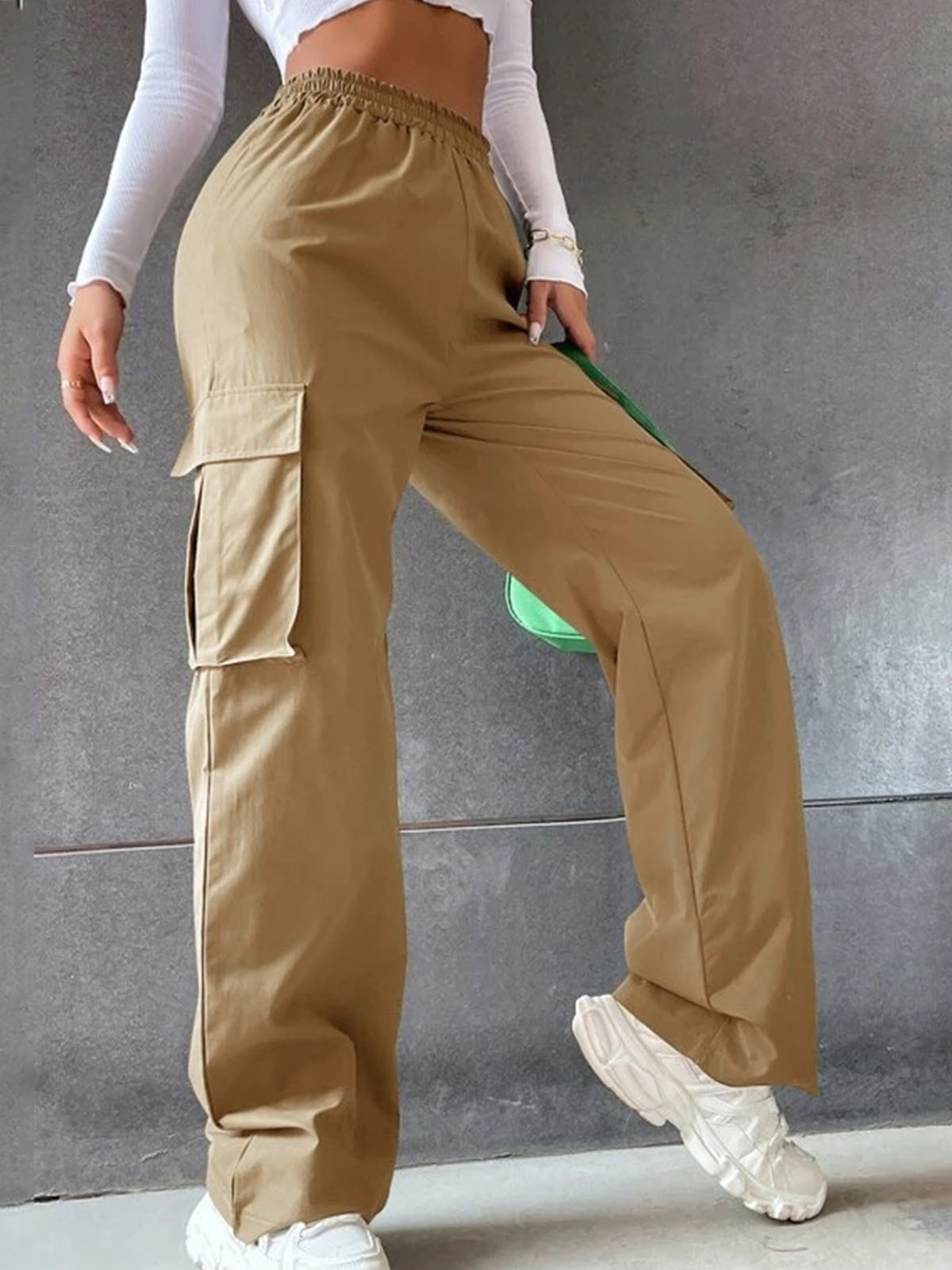 Pantalones de trabajo elegantes y casuales de mujer, de pierna ancha, cintura alta, sin cinturón, rectos y holgados, para 2026 image 7