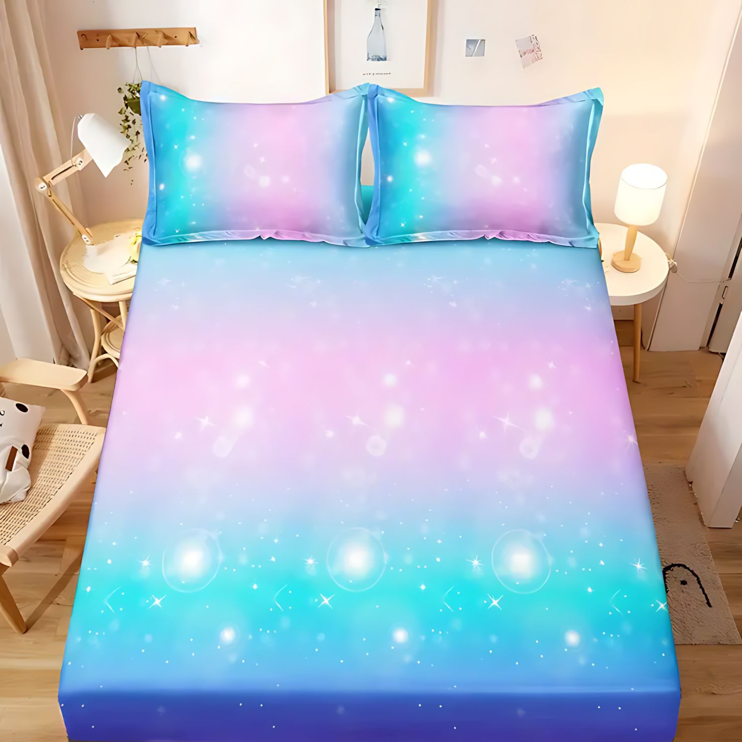 TEMU / JIT transfronterizo textil casero dulce arco iris flash gradiente 3D impresión digital cama kit de ropa de cama