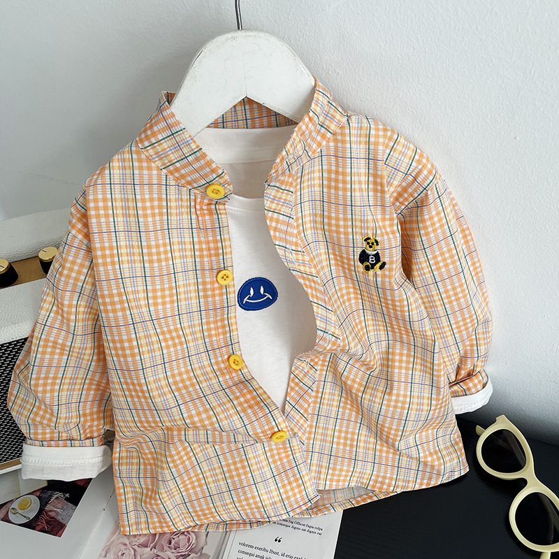 Camisa a cuadros para niños 2025 nuevo estilo bebé niño chaqueta casual estilo occidental primavera y otoño camisa para niños moda de manga larga