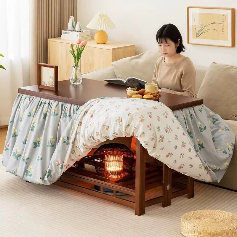 烤火桌子家用实木烤火架四方形可折叠简易冬季炕桌取暖桌茶几餐桌