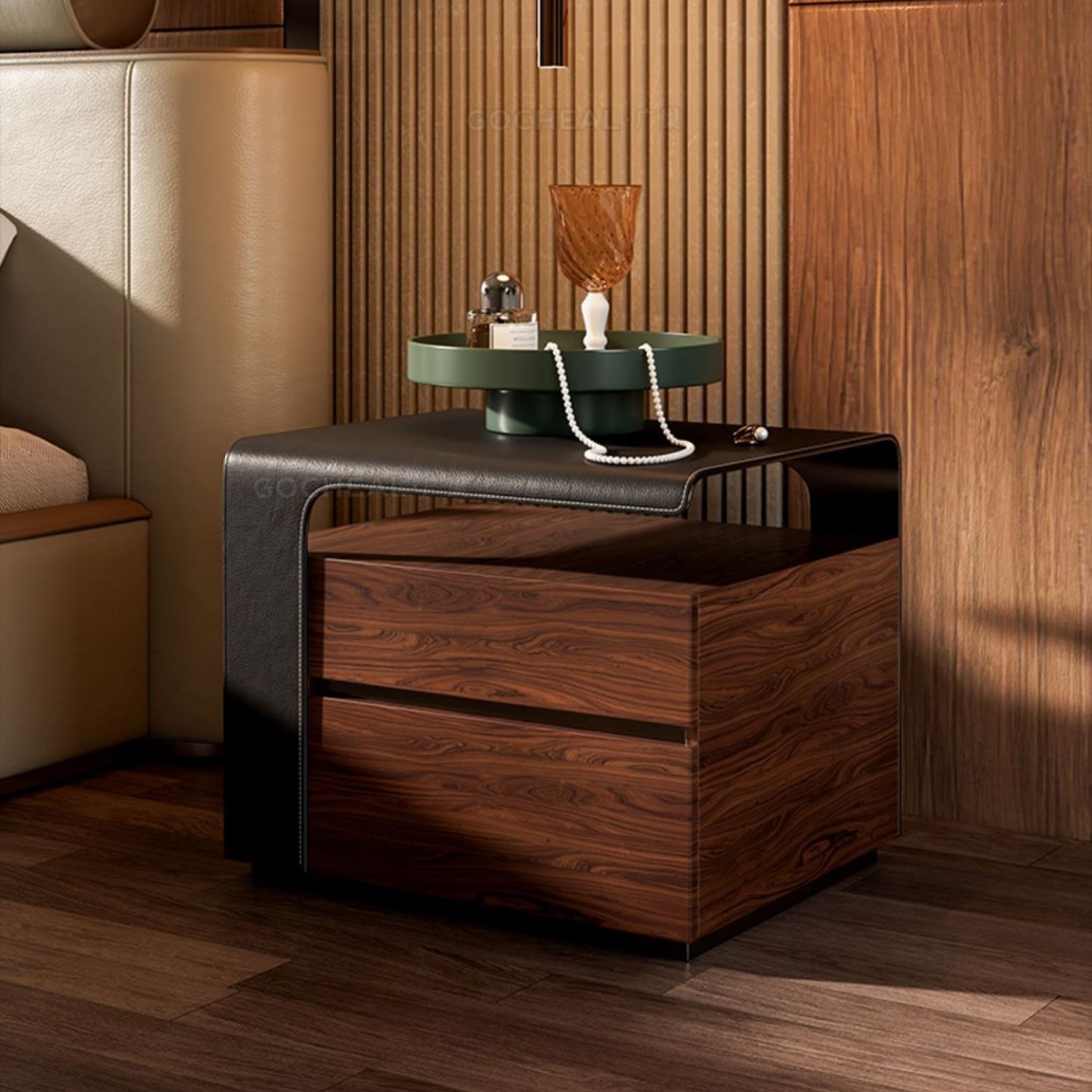 Mesita de noche retro italiana, armario de almacenamiento de doble bombeo, dormitorio principal, armario de almacenamiento junto a la cama de estilo antiguo, nogal doméstico