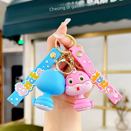 Creative small snake cartoon keychain ornament cute zodiac figure couple school bag decoration exquisite car keychain