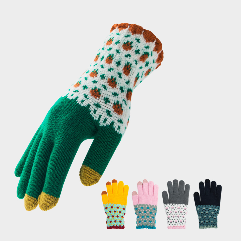 60g Weight Cotton Material Solid Color Pattern Unisex Gender Grey, Pink, Green, Yellow Color One Size Size Gloves Female Winter Fleece-lined Warm-keeping And Cold-proof Touch Screen Gloves Cute Fashion Net Red Wind Student Five Finger Riding Gloves 无