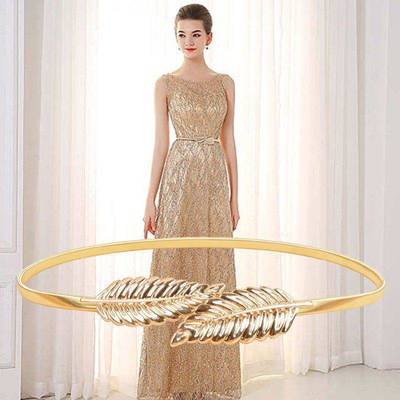 腰链女细装饰时尚百搭配裙子金属弹力松紧金色树叶皮带连衣裙腰链