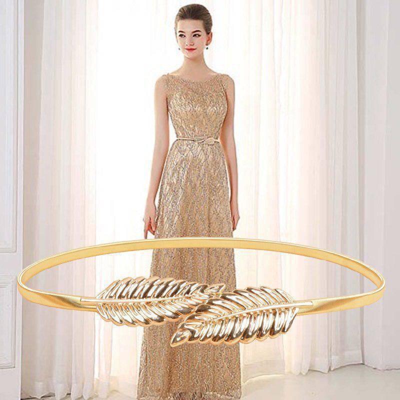 腰链女细装饰时尚百搭配裙子金属弹力松紧金色树叶皮带连衣裙腰链