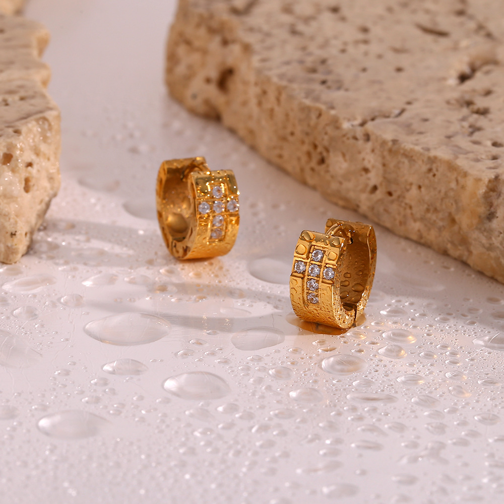 Simple Style Cross Stainless Steel Plating Zircon Earrings 1 Pair