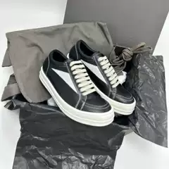 RO independent RICK leather black and white OWENS niche high street triangle low top thick soled shoes suede old interior height increase