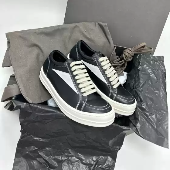 RO independent RICK leather black and white OWENS niche high street triangle low top thick soled shoes suede old interior height increase