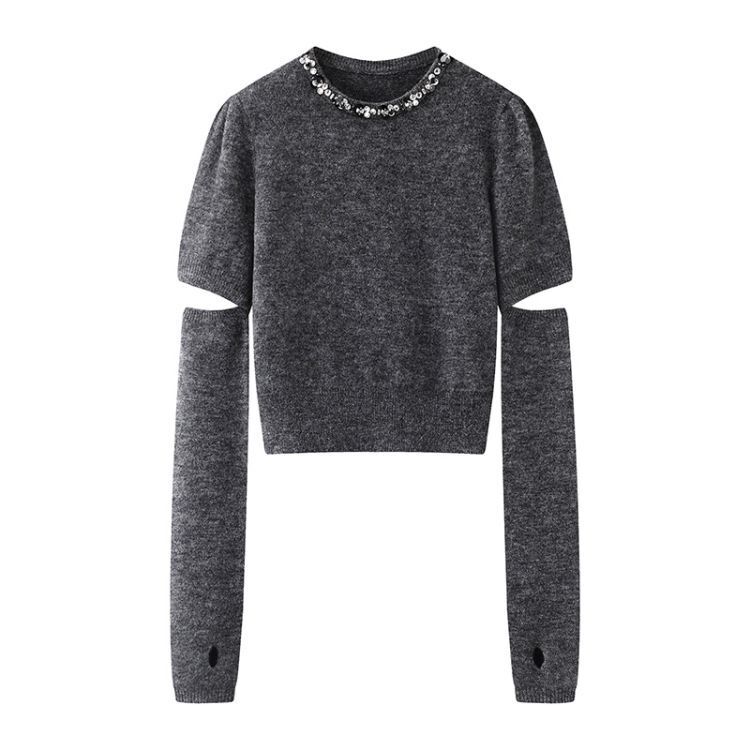 Mm2025 New Winter Clothing Slim and Cool Pullover with Sleeves Embroidered Short Knitwear Women's Knitwear Ar804154
