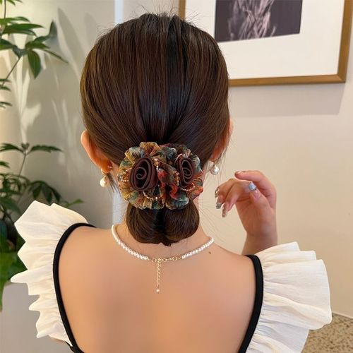 Double flower hair ring large intestine ring Japanese and Korean high-end hair rope women's head rope high elastic meatball headband hair flower headdress