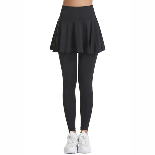 Pleated Yoga Leggings for Women - Autumn/Winter Two-Piece Coverage, Anti-Flash, High-Waisted, Thigh-Enhancing Fitness Tennis Skirt
