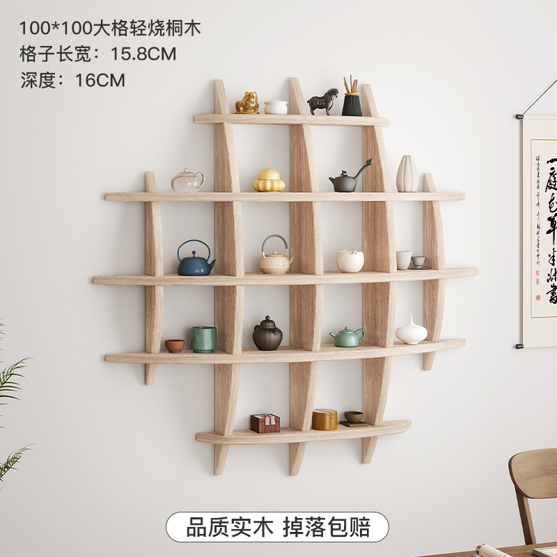 Juego de té de madera maciza, taza, taza de té, estante de almacenamiento, estante para salón de té en la pared