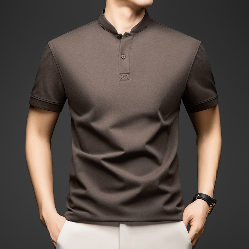 Men's Stand-Up Collar Short-Sleeved Polo Shirt, Summer Thin Solid Color Casual T-Shirt, Middle-Aged Dad's Business Versatile Base Layer Men's Stand-Up Collar Short-Sleeved Polo Shirt, Summer Thin Solid Color Casual T-Shirt, Middle-Aged Dad's Business Versatile Base Layer