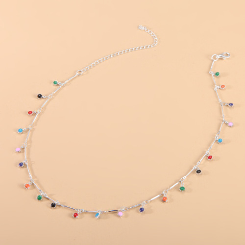 Wish Fashion Simple Candy Color Fringe Necklace Choker Women's European and American Multi-purpose Colorful Small Round Ball Pendant Choker 