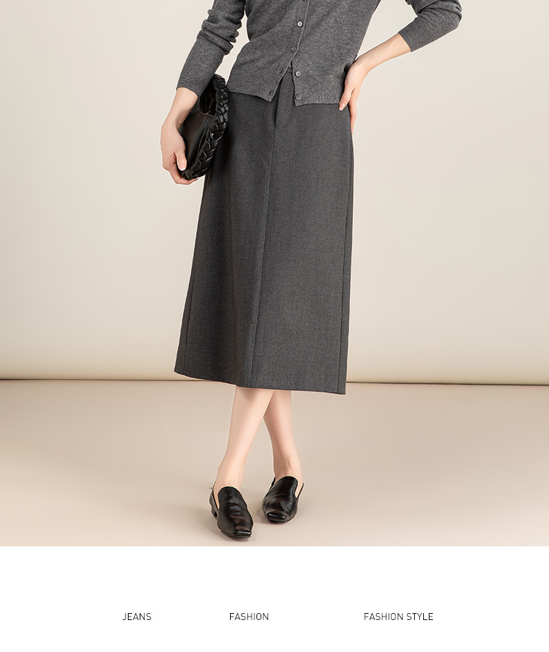 Chân váy midi xẻ tà dáng suông chất len Tencel xám đậm — Màu thẻ chi tiết 23