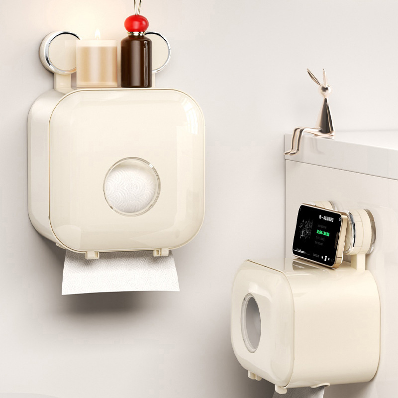 バスルームトイレットペーパーボックスライト高級吸盤ティッシュボックス壁掛けパンチフリー防水トイレットペーパー収納ボックス紙箱|undefined