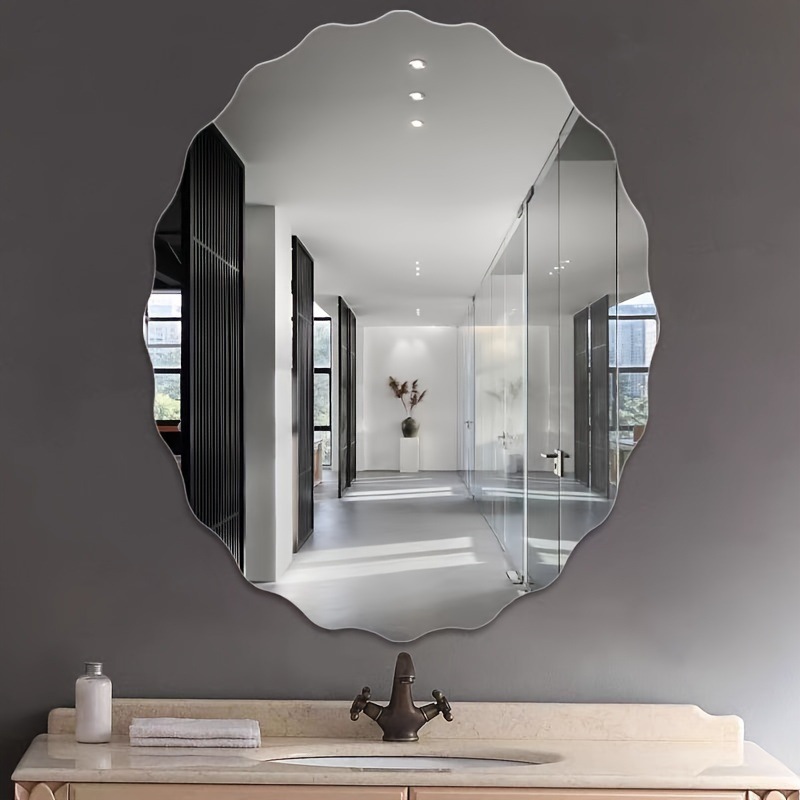 European Style Acrylic Self-Adhesive Mirror Bathroom Toilet Wall Mirror Oval Lace Shaped Acrylic Mirror Cross-Border
