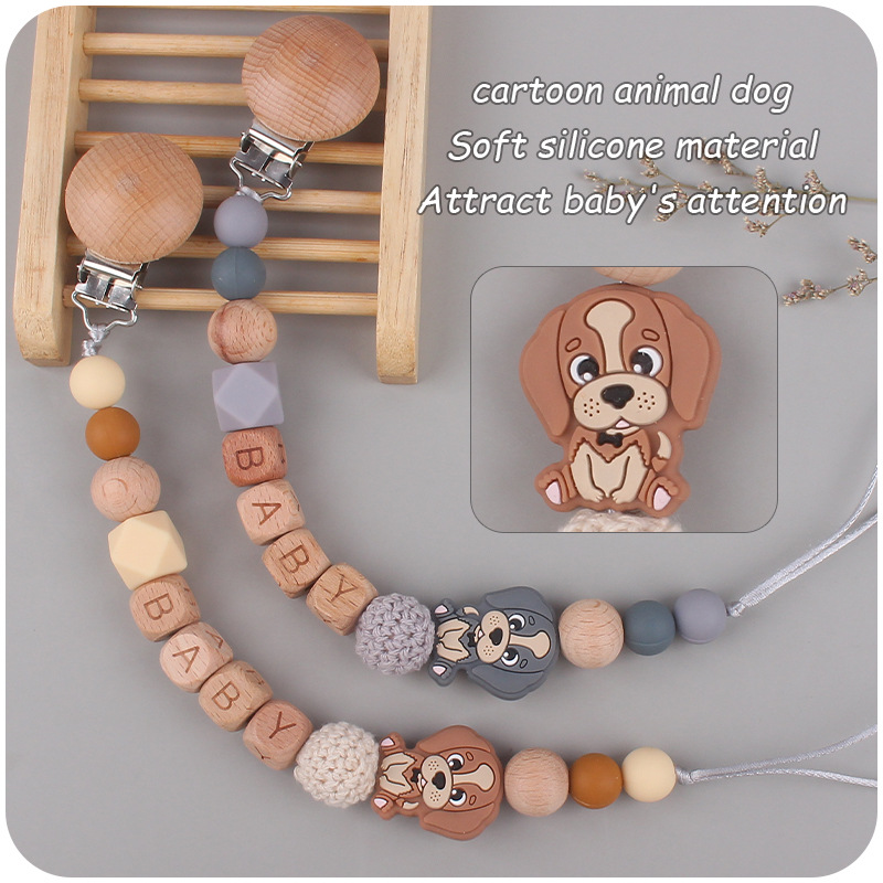 Nuevo bebé suministros de haya chupete clip calmante bebé de dibujos animados animal perro silicona chupete cadena anti-gota cadena