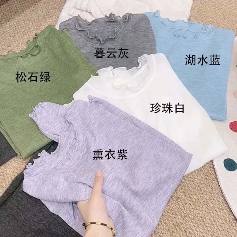 2026 New Round Neck Base Shirt for Women with Ruffled Edges, Thin T-Shirt, Lyocell Tencel Skin-Nourishing Clothing 2026 New Round Neck Base Shirt for Women with Ruffled Edges, Thin T-Shirt, Lyocell Tencel Skin-Nourishing Clothing