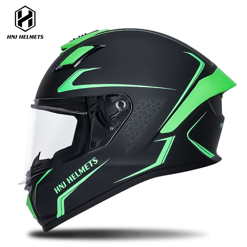 Motosiklet kaskı (dəbilqə): Universal Helmet Full Helmet - 607-black-green-transparent-visor-s