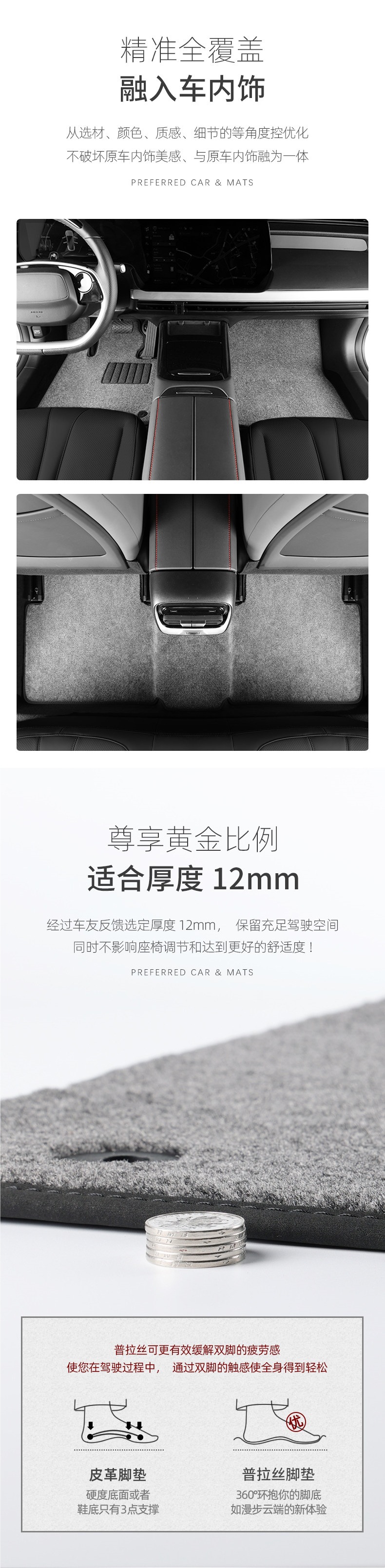 Car floor mat, single-piece driver's side protective mat, carpet for the driver's seat, separate passenger side surface layer, single small foot mat