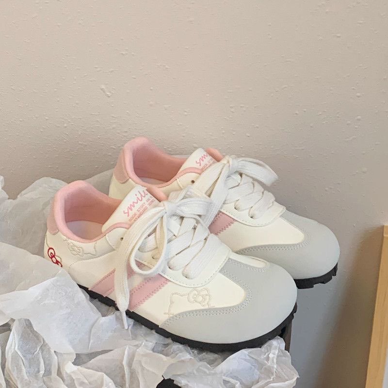 Cute Kt Cat Embroidered German Training Shoes for Women 2025 New Korean Style Niche Chic Versatile Sneakers Casual White Shoes for Women Cute Kt Cat Embroidered German Training Shoes for Women 2025 New Korean Style Niche Chic Versatile Sneakers Casual White Shoes for Women