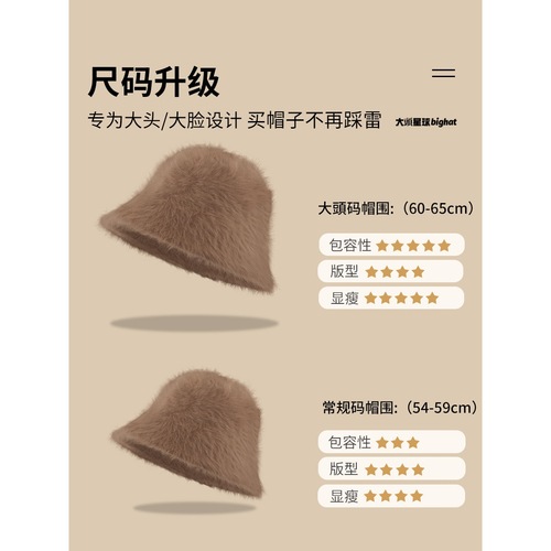 A stylish and good-looking hat suitable for big and round faces. Winter fisherman hat for women. White plush hat that shows your face. Small bucket hat.