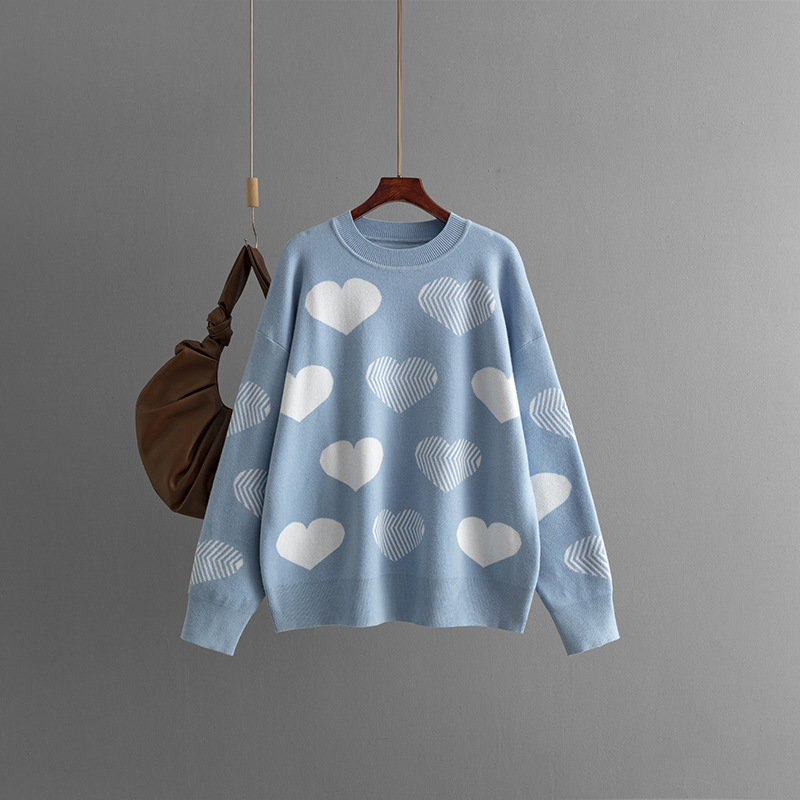 Loose Fit Type Wholesale Women's Casual Heart Shape Long Sleeve Jacquard Sweaters & Cardigans