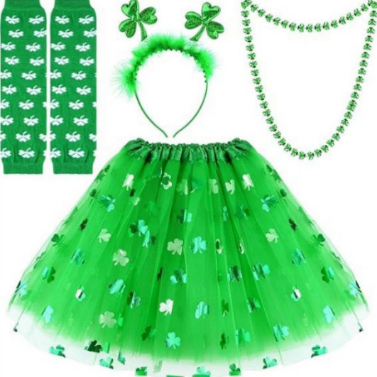 Amazon nuevo collar de trébol falda de gasa calcetines día de San Patricio collar suministros conjunto de festival de Irlanda