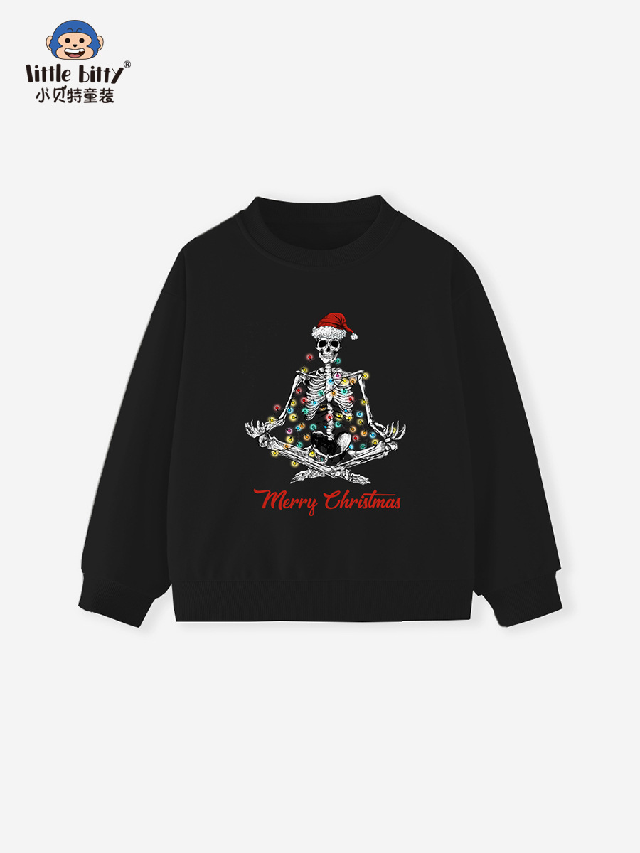 European and American Style 25 Years New Kidsren's Long-Sleeved Sweatshirt Fashionable Christmas Skull Pullover Kidsren's Clothing Knitted Sweatshirt