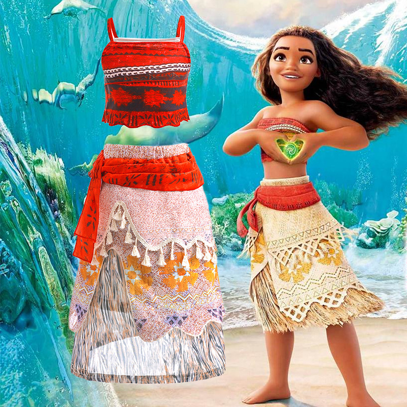 2022 exportación nuevo comercio exterior chica chaleco falda de verano impresión dibujos animados Moana océano romance vestido