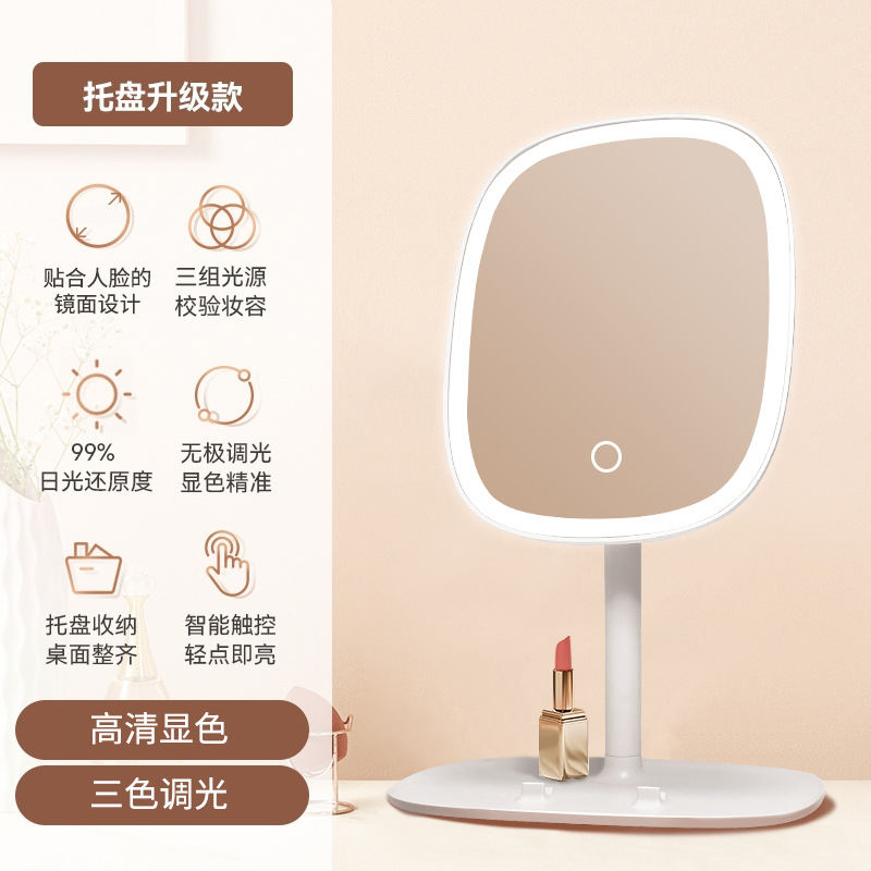 Espejo de maquillaje de escritorio con luz, espejo de vestidor para el hogar, escritorio de dormitorio, espejo de relleno portátil ovalado, LED