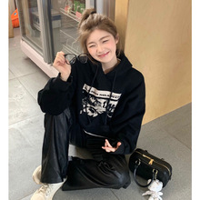 BM风Brandy同款杨幂同款Radio摇滚吉他手印花卫衣 bm宽松连帽外套