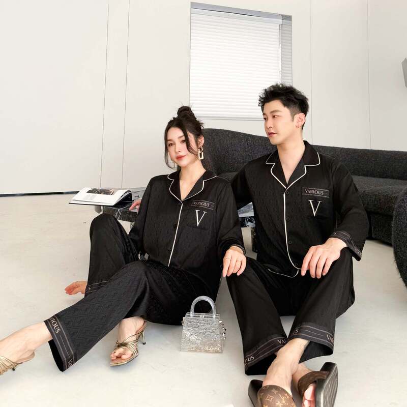 Couple's Jacquard High-End Spring New Women's Ice Silk Pajamas Saint Laurent Loungewear Long-Sleeve Thin Style Can Be Worn Outside