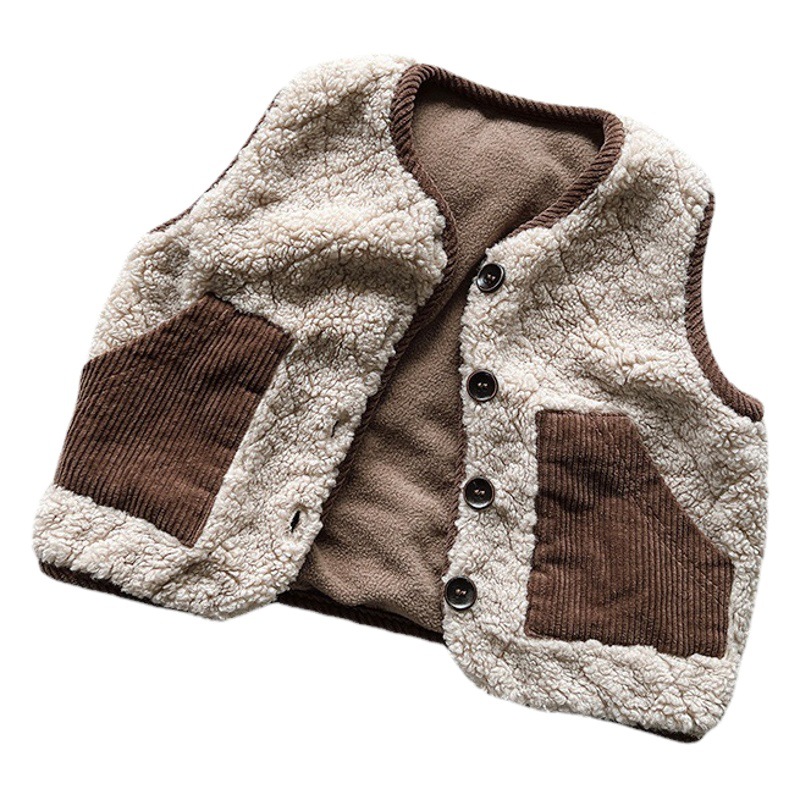 Recomendar ~ niños de color a juego de felpa chaleco invierno nuevos niños y niñas estilo coreano japonés contraste color personalizado chaleco cálido